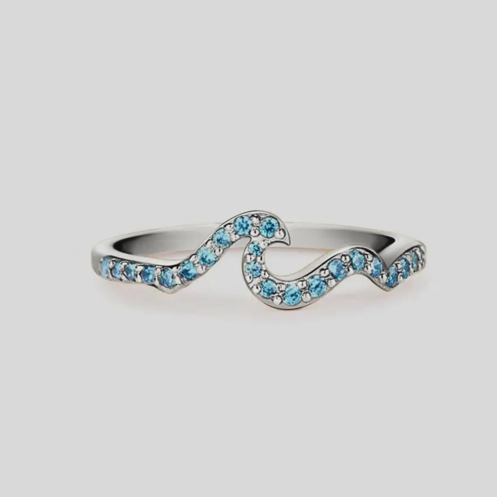 360. Blue stone ocean sea wave beach ring 925 sterling ring
